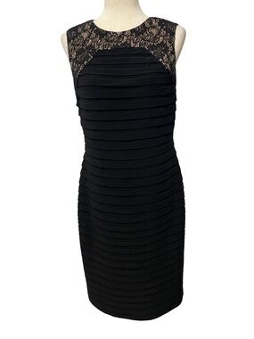 Women’s Adrianna Papell Black Lace Yoke Sheath Dress Cocktail Party Size 10